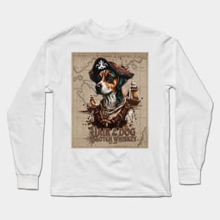 Hair of the dog, scotch whiskey; pirate; ship; map; alcohol; whiskey; dog Long Sleeve T-Shirt